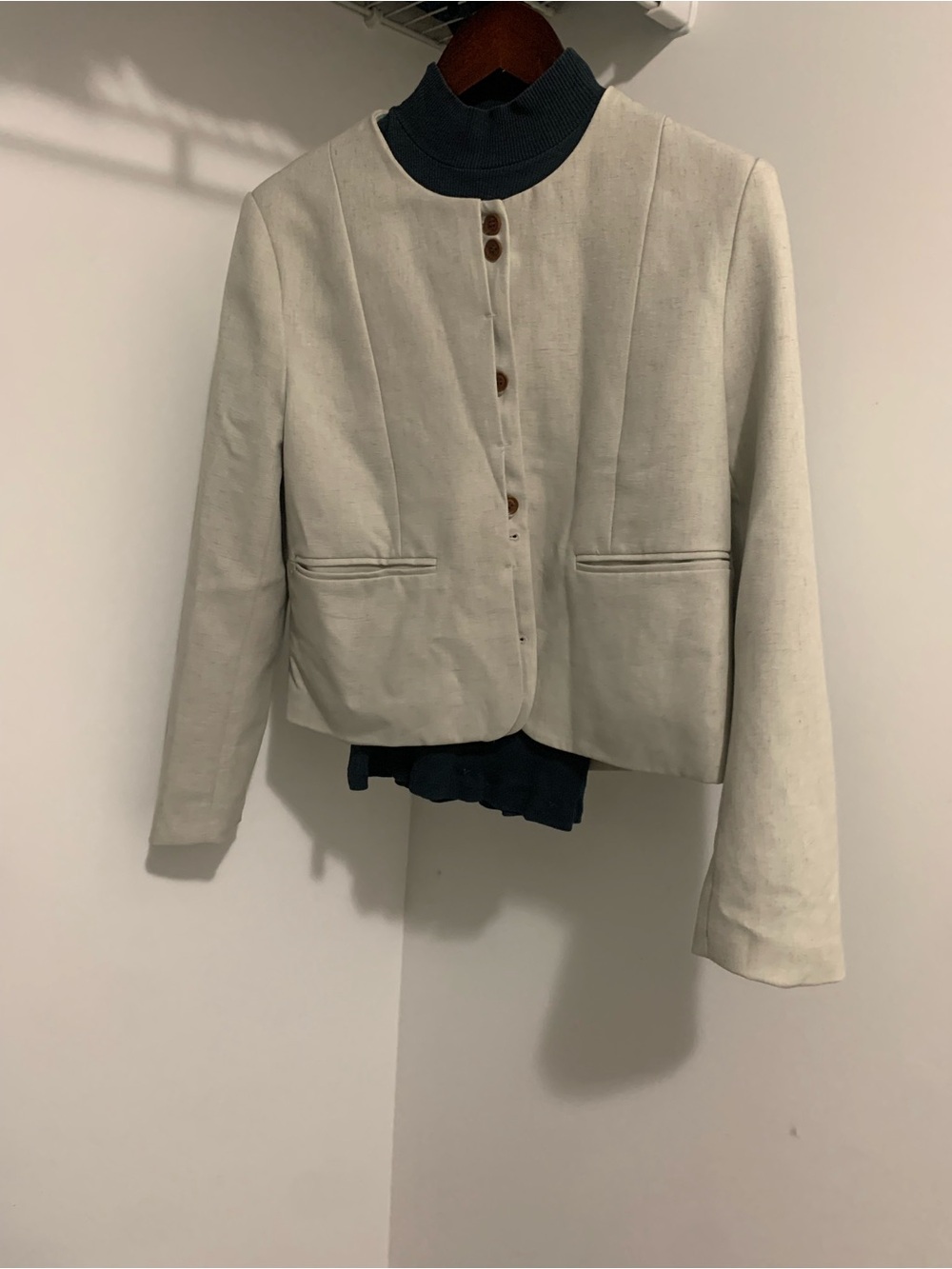 Women's Cream Collarless Button Jacket